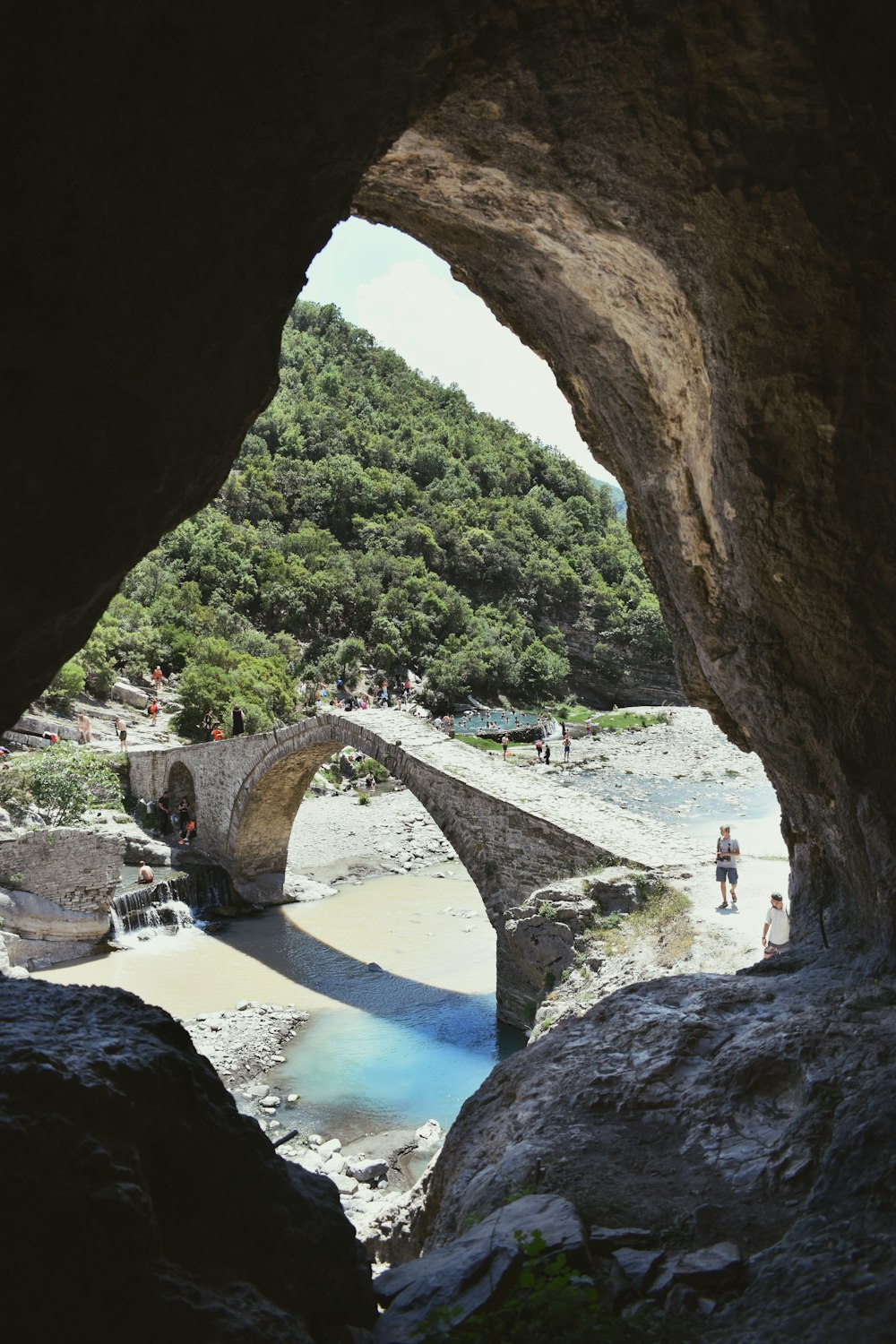 a man standing on a bridge over a river