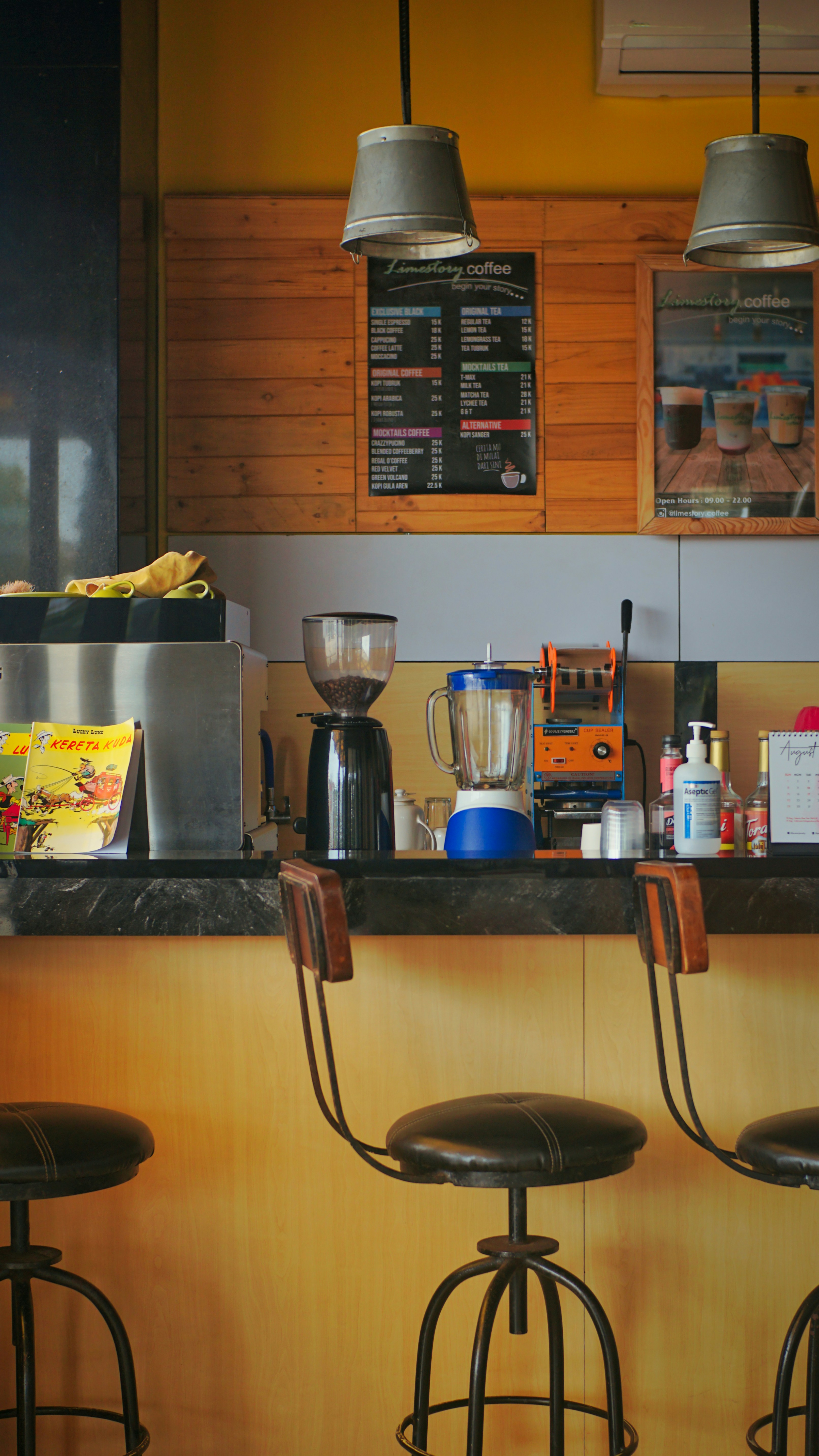 Image of various coffee brewing equipment on a kitchen counter