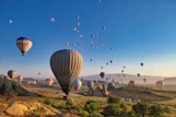 a bunch of hot air balloons flying in the sky
