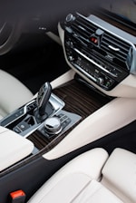 the interior of a car with a center console
