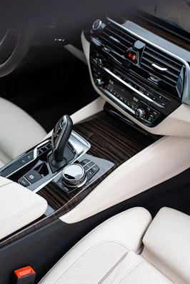 the interior of a car with a center console