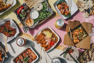 a table topped with lots of different types of food