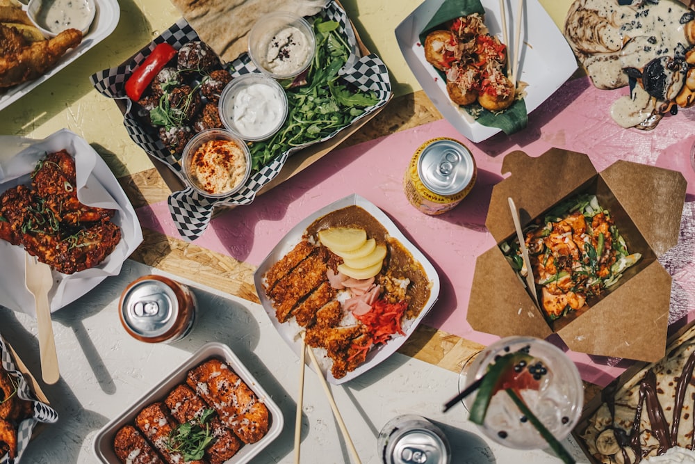 a table topped with lots of different types of food