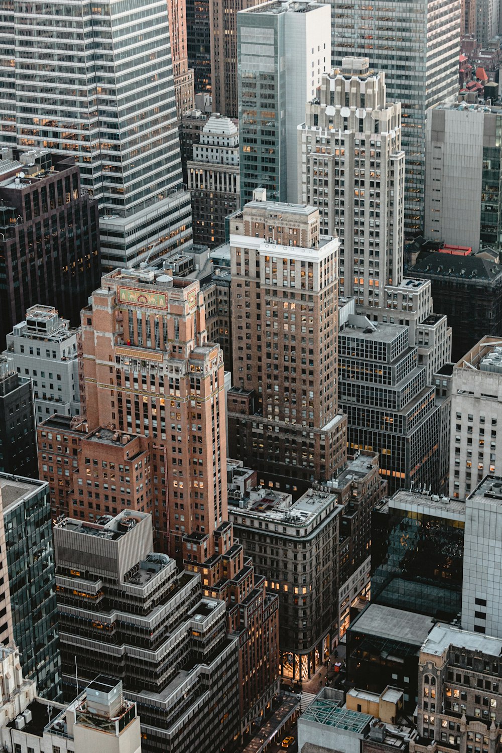 an aerial view of a city at night