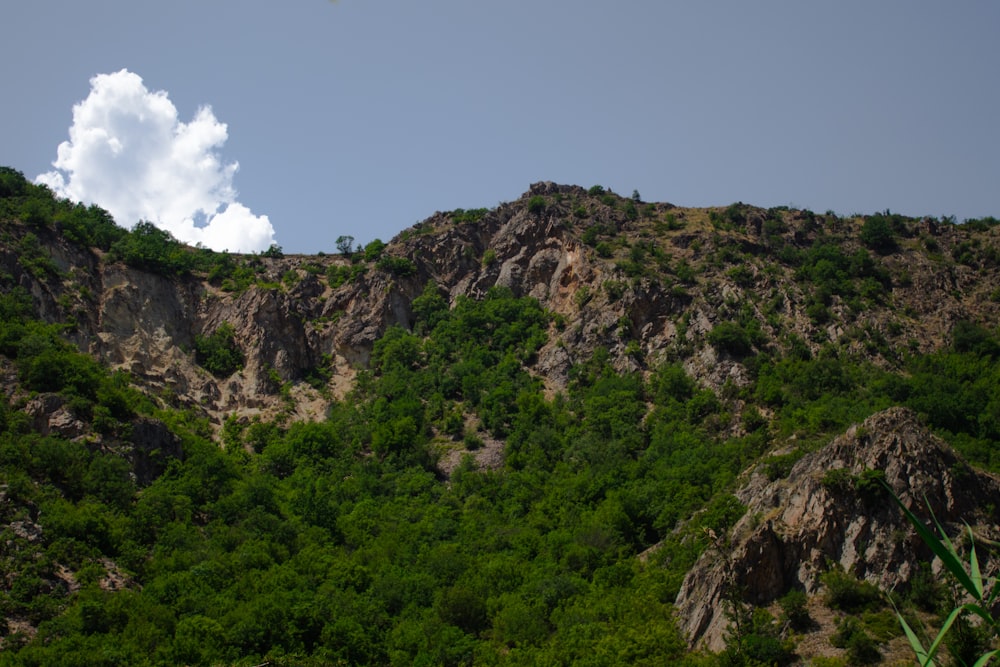 a view of a mountain with a cloud in the sky