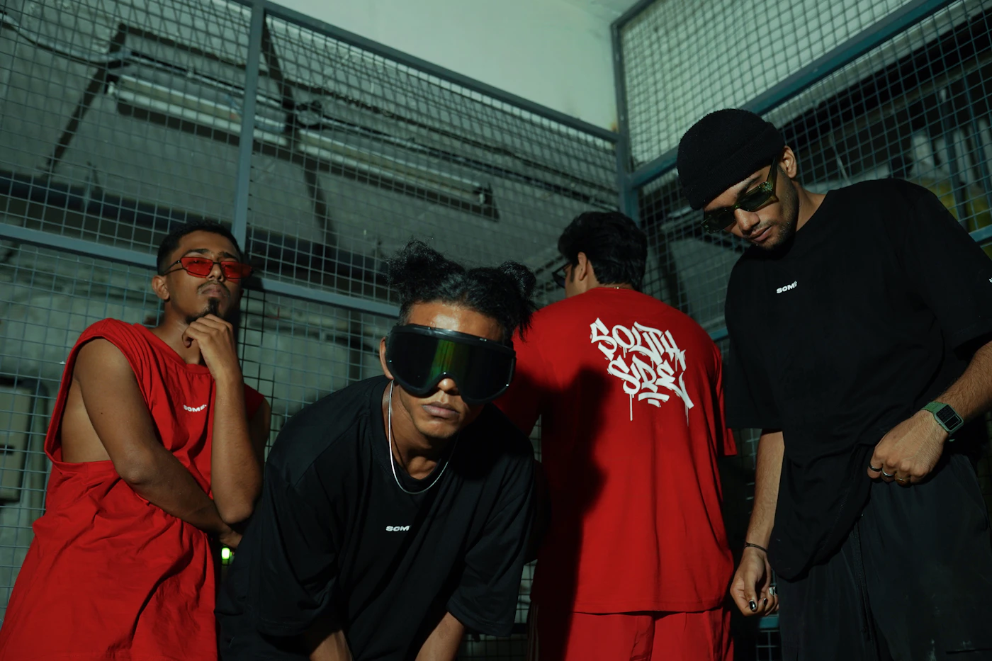Group of young men in trending everyday streetwear
