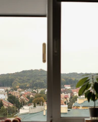 View from the window showing the nearby town center.