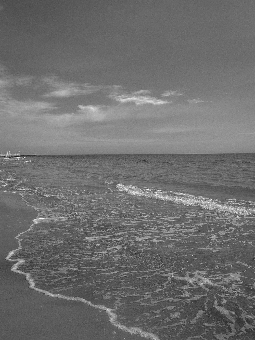 a black and white photo of a beach