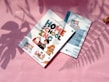 Two books titled 'Homeschooling' are placed on a pink surface, with soft shadows of plants. The books feature colorful cartoon illustrations and text. The cover design includes characters engaging in learning activities.