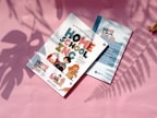 Two books titled 'Homeschooling' are placed on a pink surface, with soft shadows of plants. The books feature colorful cartoon illustrations and text. The cover design includes characters engaging in learning activities.