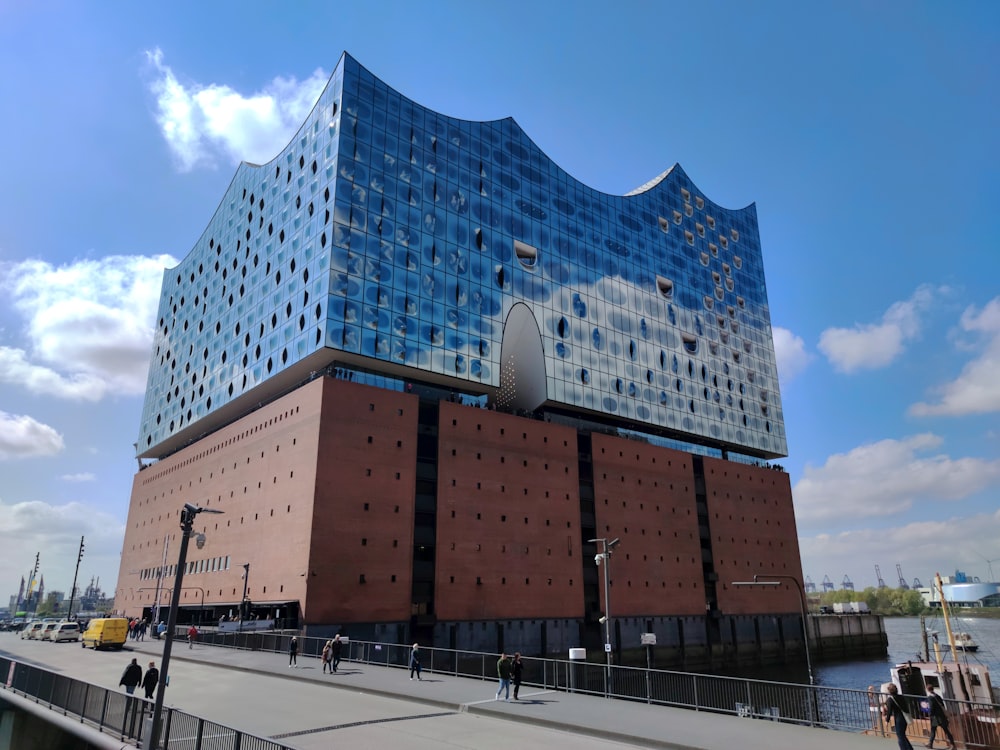 a large building with a giant face on top of it