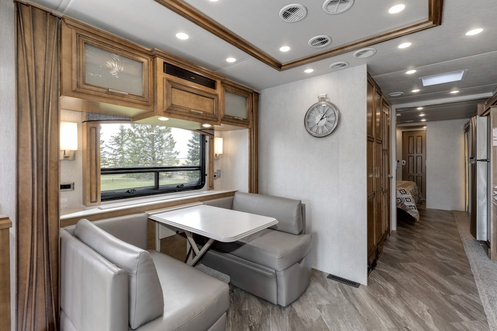a dining area inside of a recreational vehicle