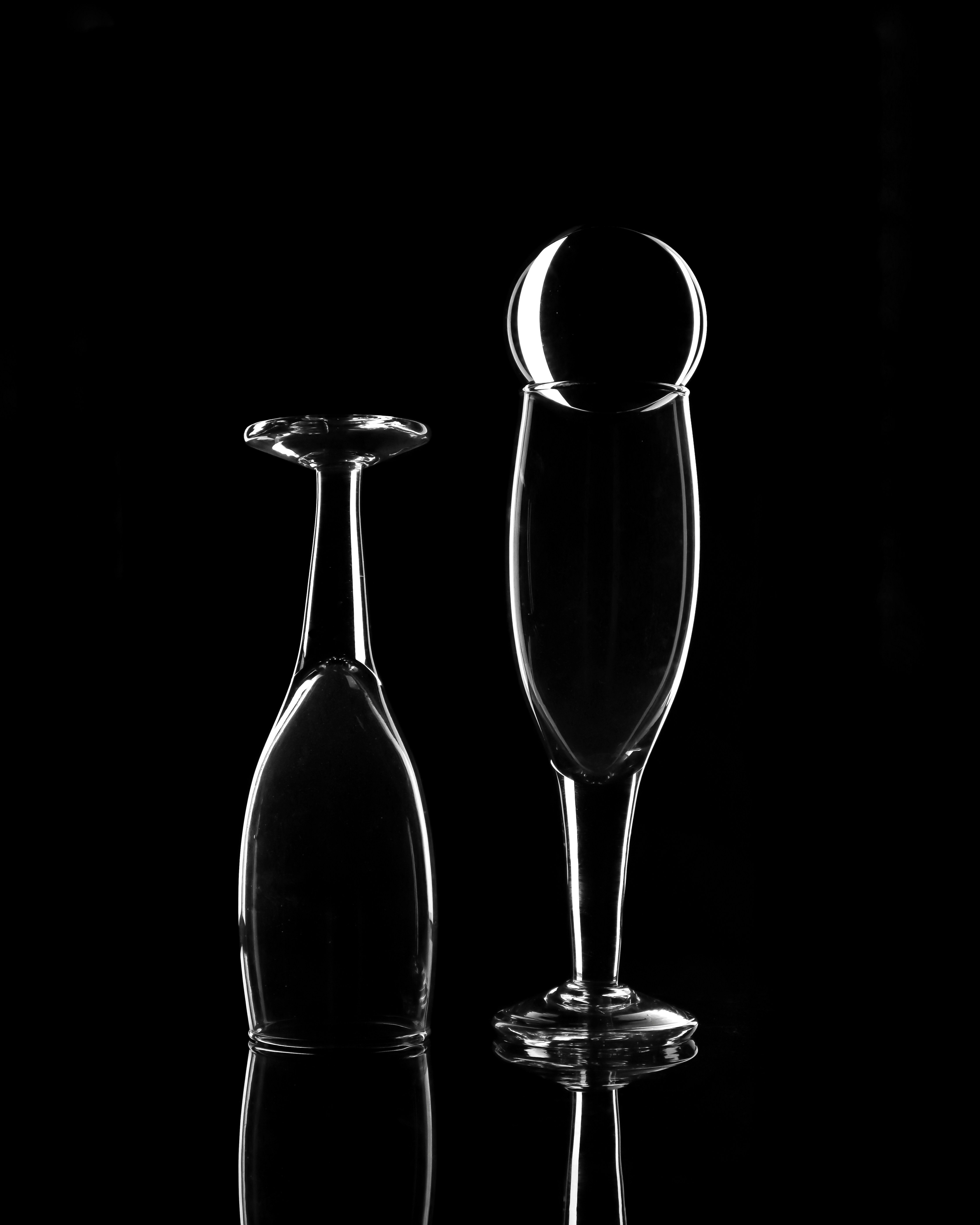 A black and white photo of two wine glasses photo – Free Glass Image on