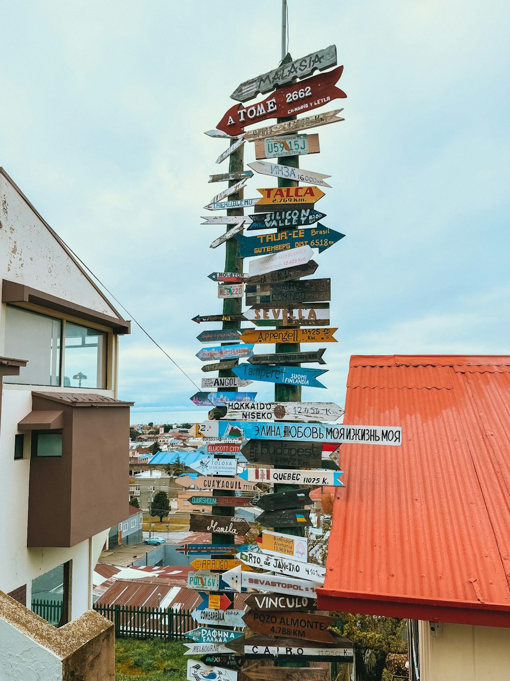 a pole with many signs attached to it