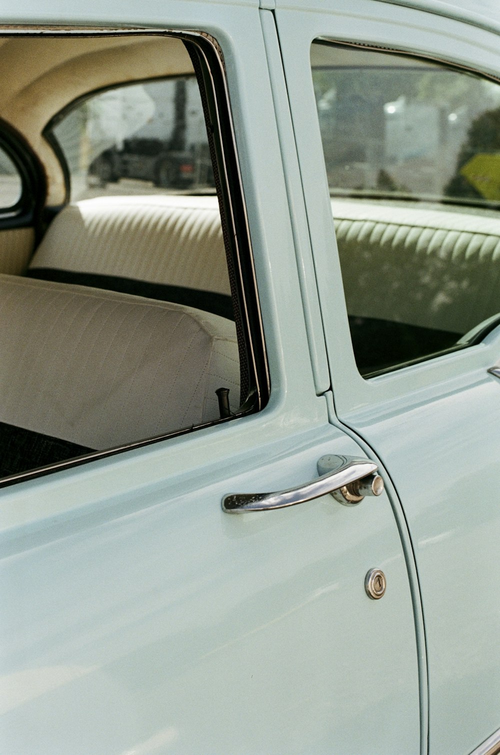 a close up of a door handle on a car