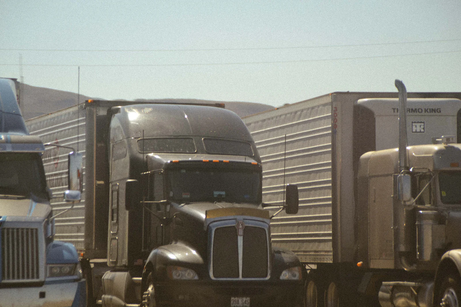 Semi trucks at an interstate truck stop