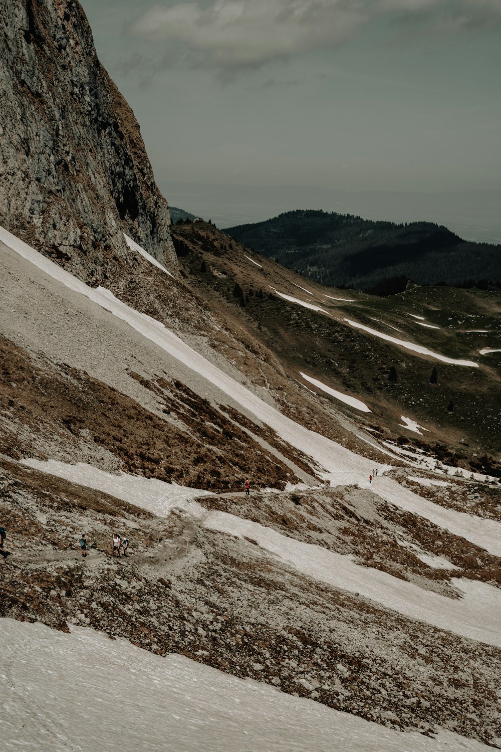 a man riding skis down a snow covered slope