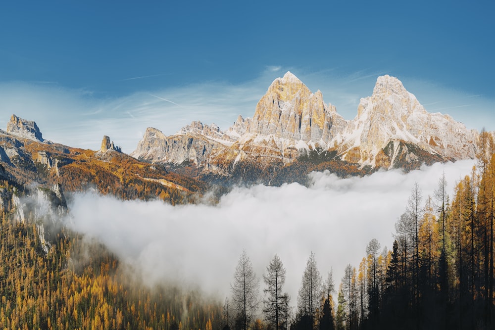 a view of a mountain range covered in clouds