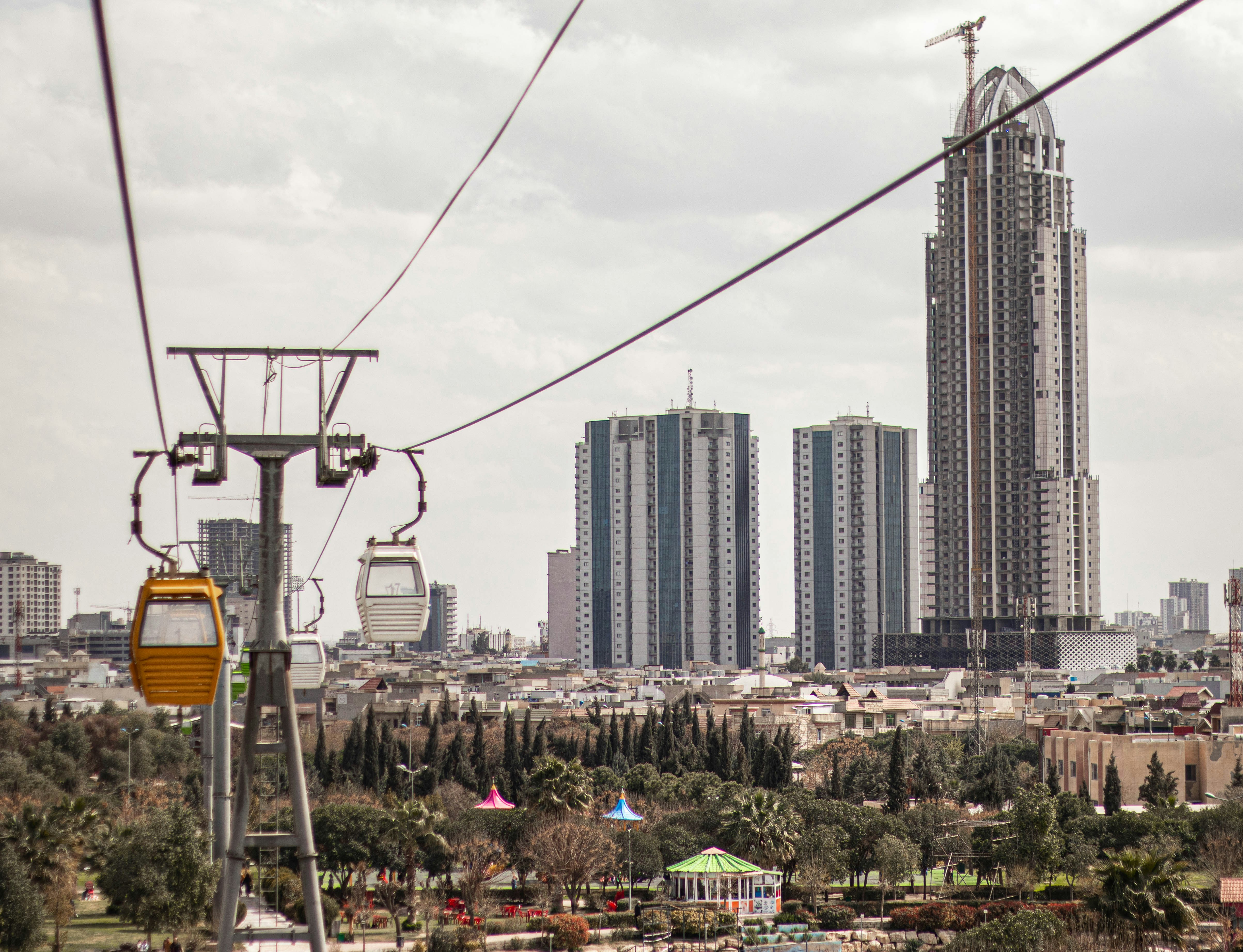 a view of a city from a cable car