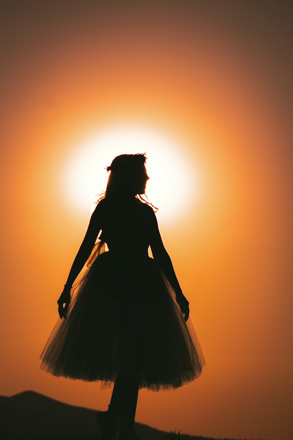 a silhouette of a woman in a tutu skirt