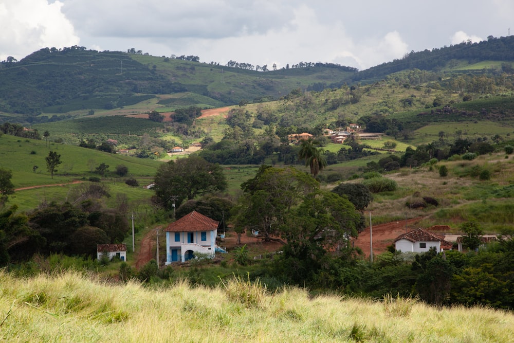 a house in the middle of a lush green hillside