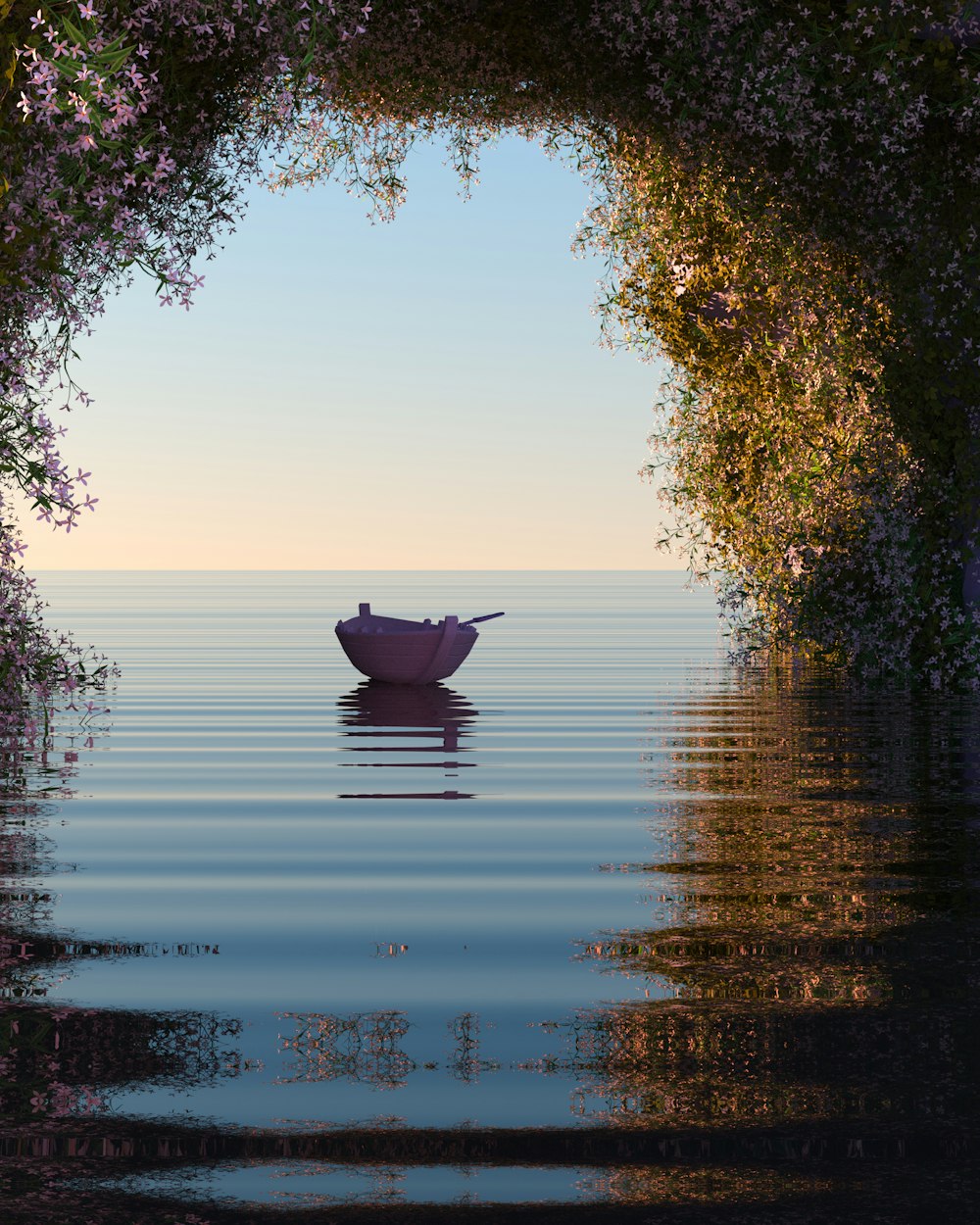 a small boat in a large body of water