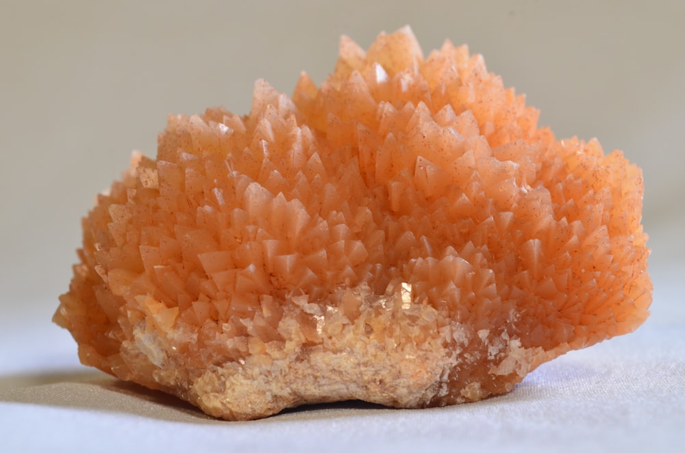 a close up of a piece of orange rock