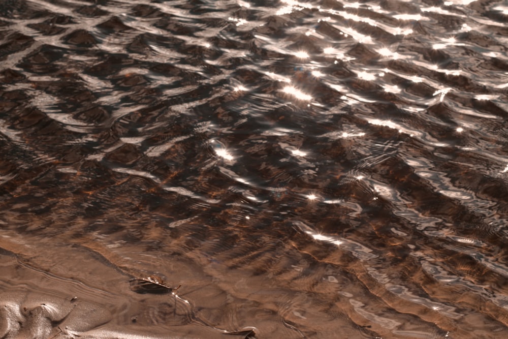 a close up of water and sand on a beach