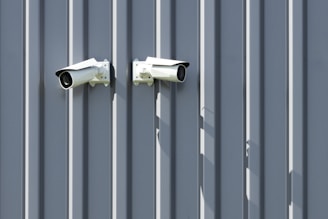 two cameras mounted to the side of a building