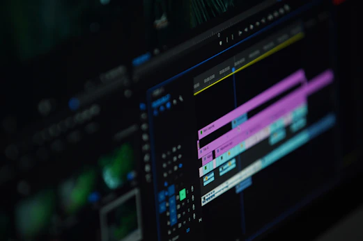 Close-up of a digital compositing workspace with layered visual effects on screen.