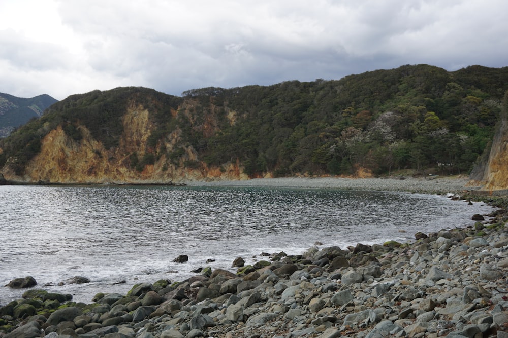 a large body of water surrounded by rocks