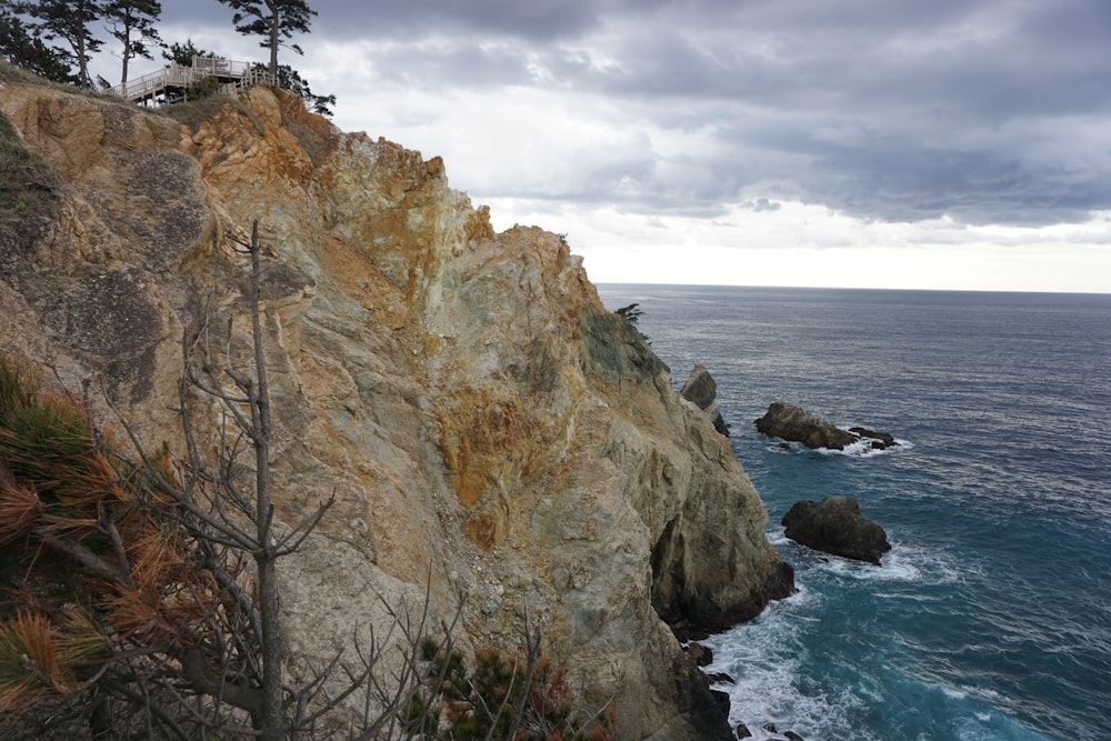 a view of the ocean from the top of a cliff