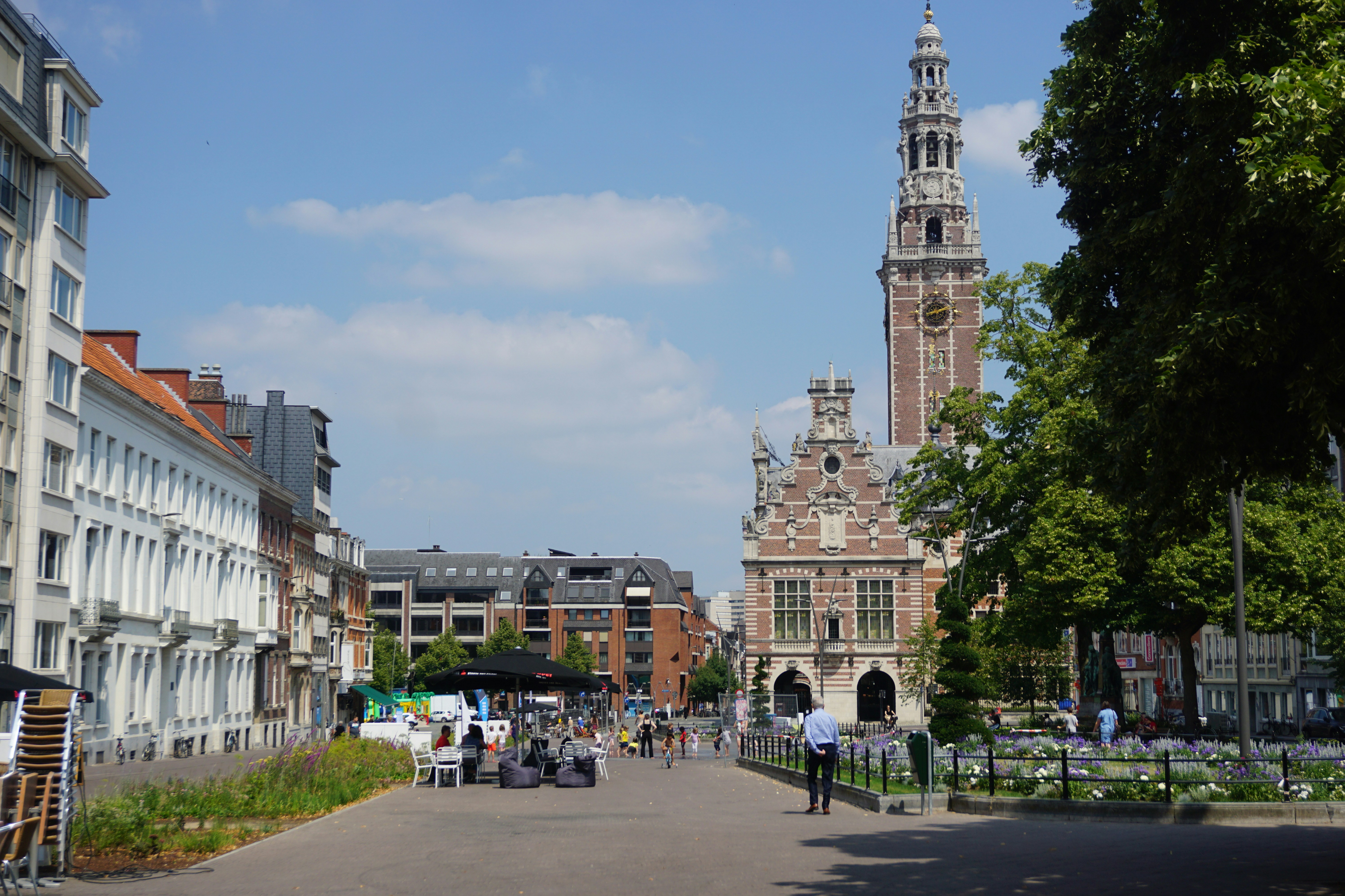 a large clock tower towering over a city