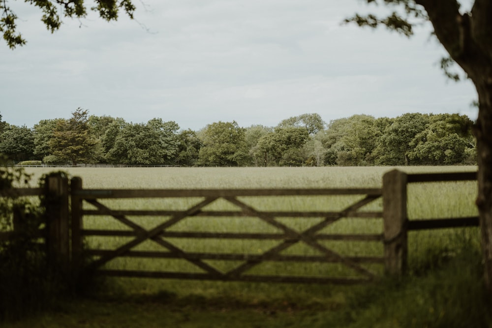 a wooden fence in front of a large field