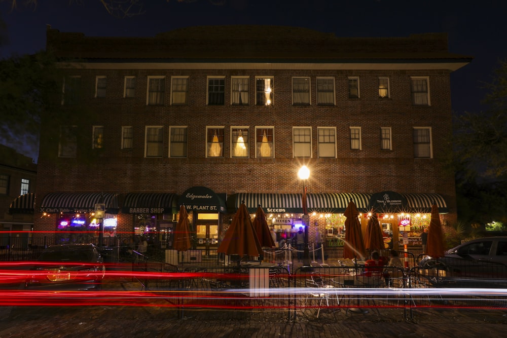 a building lit up at night