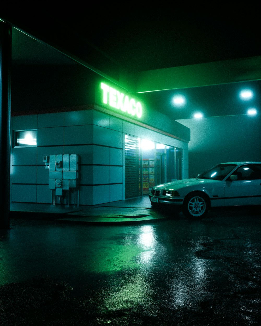 a car parked next to a traffic light