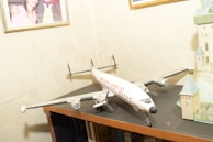 Pilot deviation branded keychains and scale models showcased on a shelf.