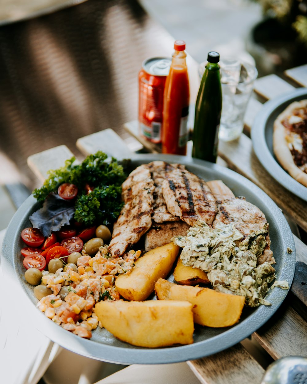 a plate of food that is on a table