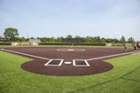 a baseball field with a batter, catcher and umpire