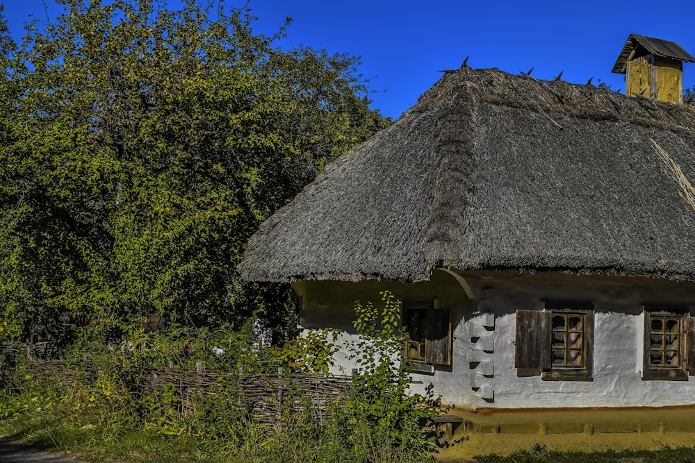 an old thatched roof house with a thatched roof