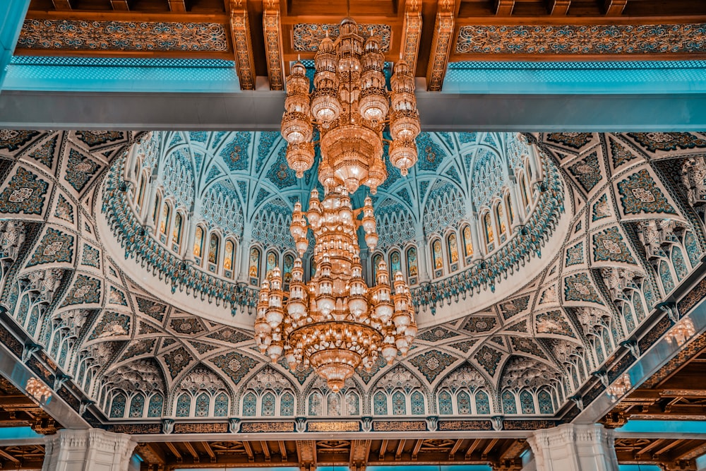 a large chandelier hanging from the ceiling of a building
