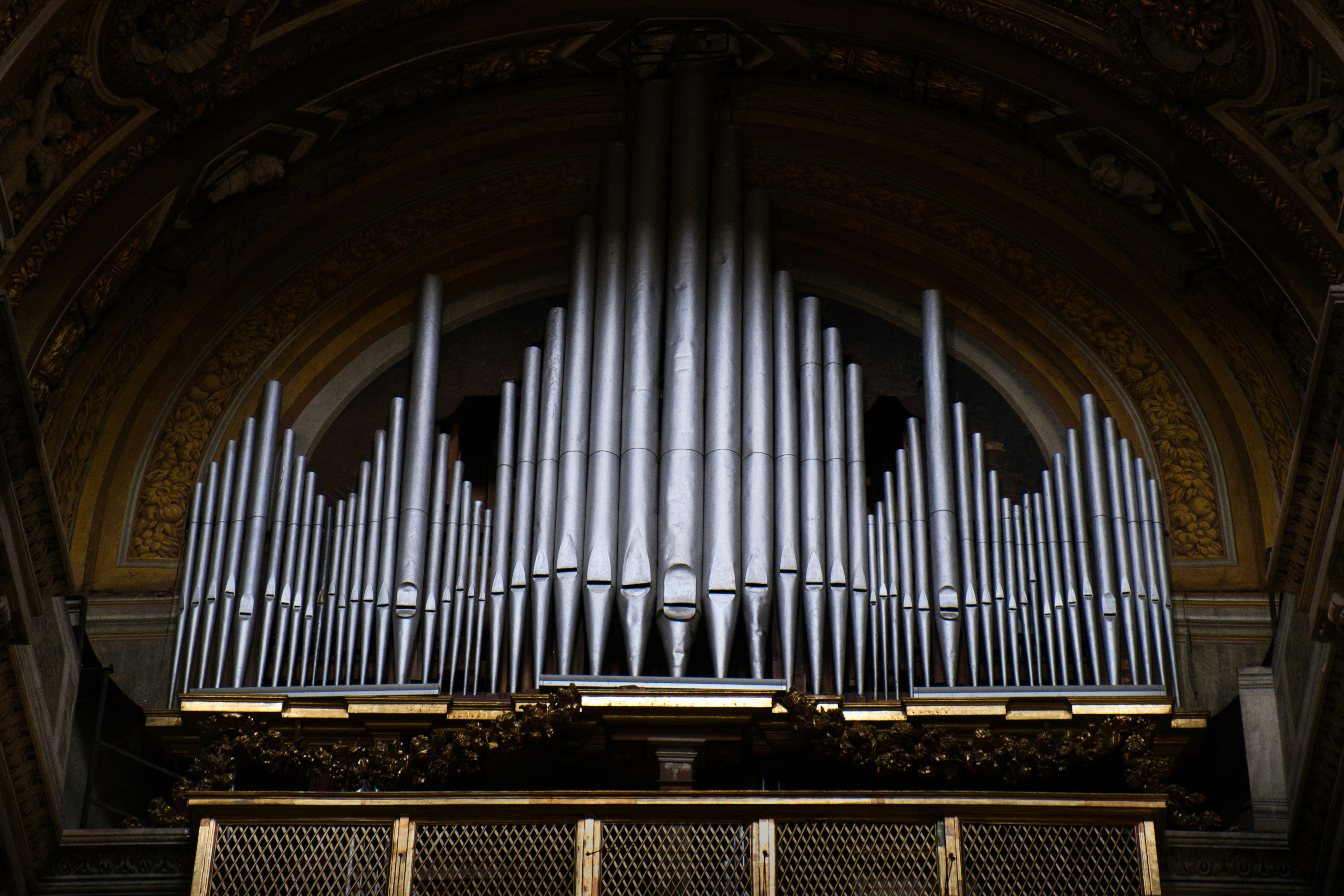 a large pipe organ in a church