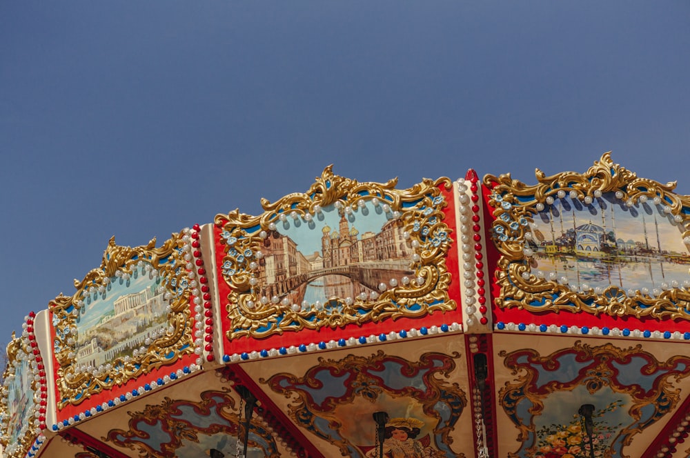 a close up of a merry go round on a clear day