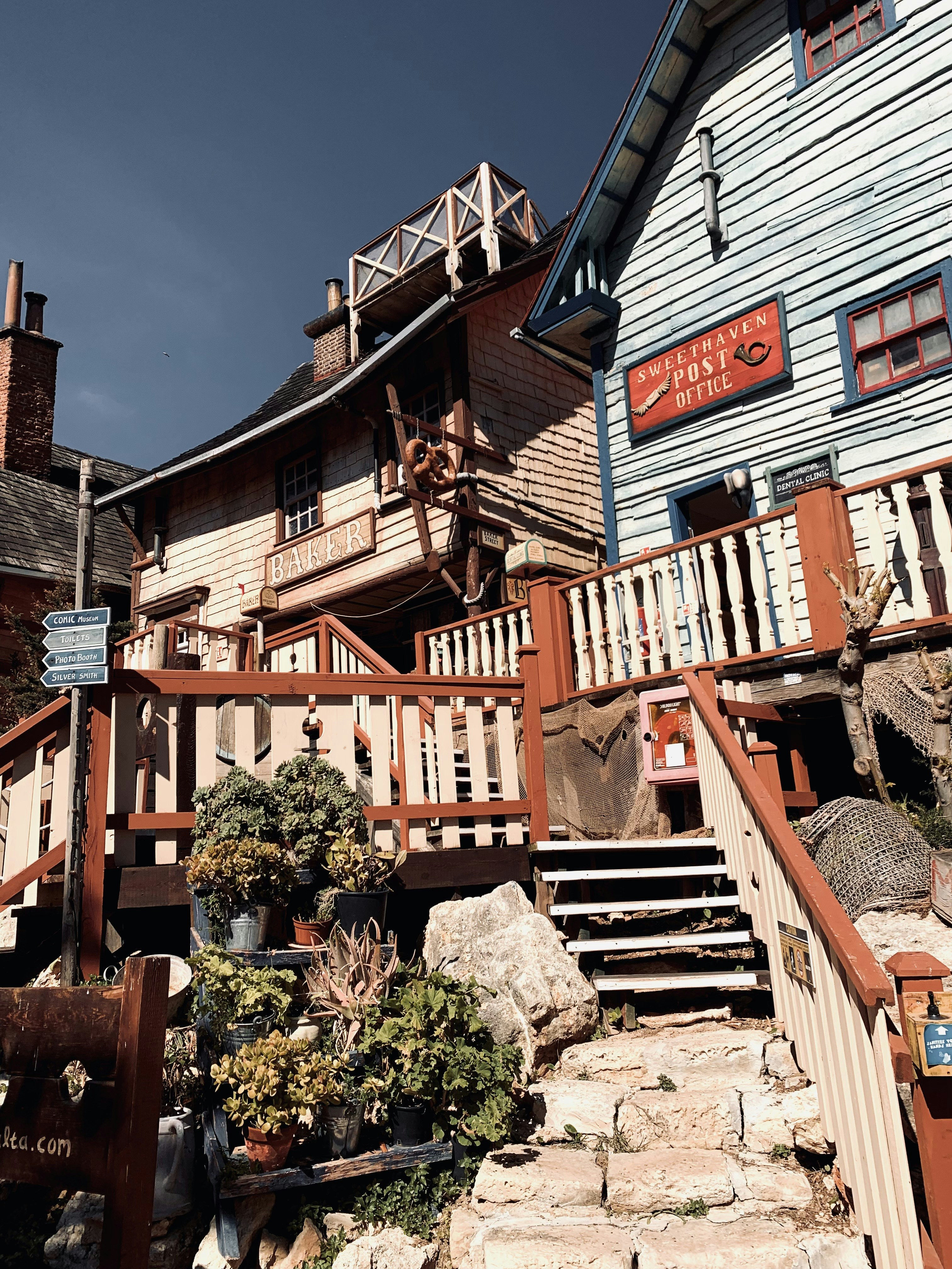 a building with a wooden staircase leading up to it