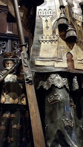 Close-up of detailed movie character statues with intricate costume textures.