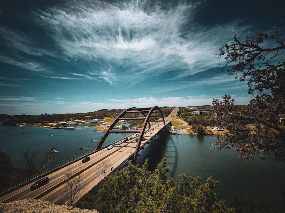 a view of a bridge over a body of water