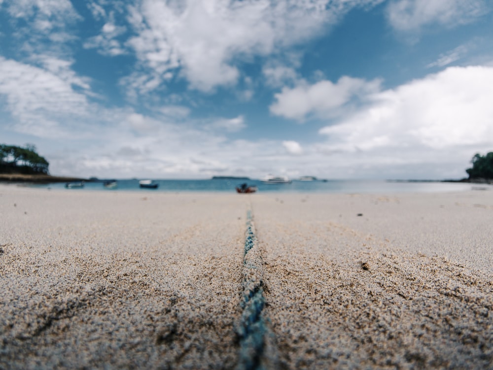 a beach with a line drawn in the sand