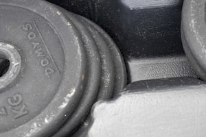 A set of durable rubber weight plates.