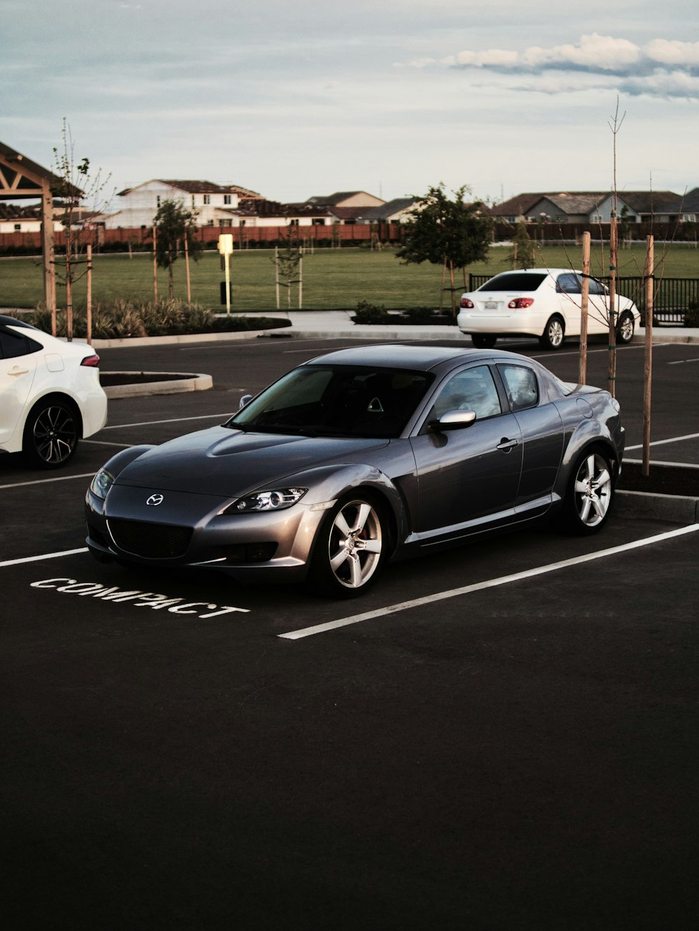 a car is parked in a parking lot