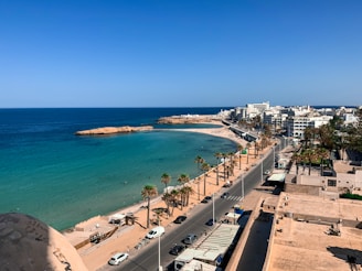 a view of a beach from a high point of view